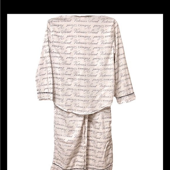 Victoria's Secret Pink&White Stripe w/ black VS logo 2Pc. Pajama Set Women Large - Picture 3 of 10